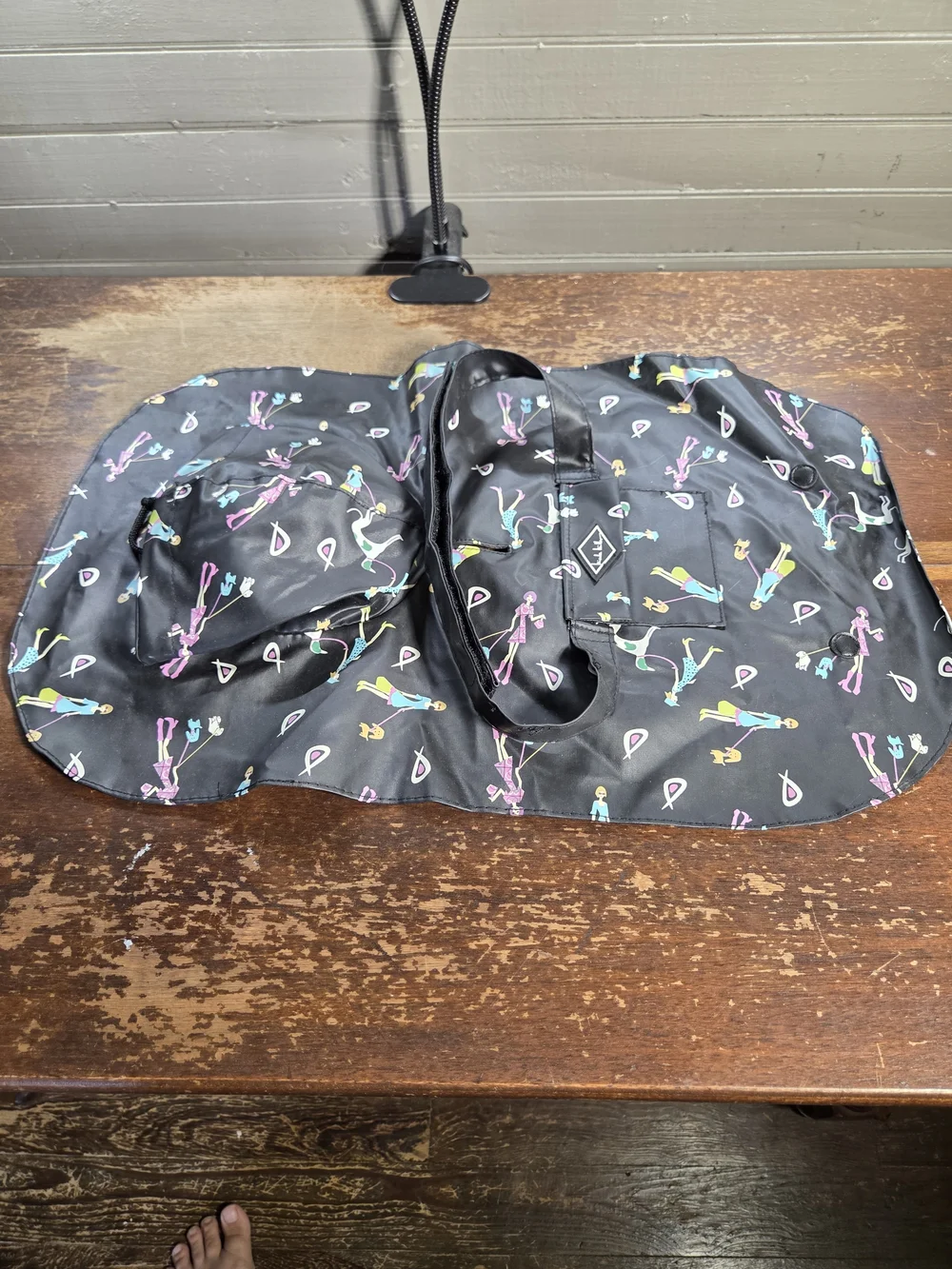 Nicole Miller Black Dog Rain Cape with Colorful Fashion Print